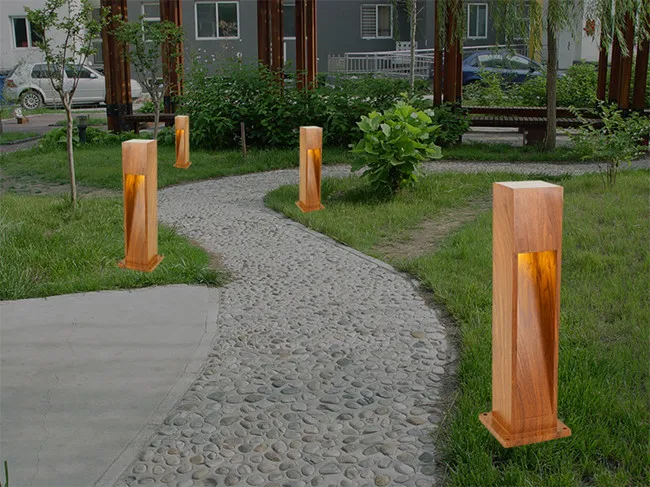 
Waterproof Outdoor decoration wooden bollard Garden Pathway Yard Solar Lawn Lamps 