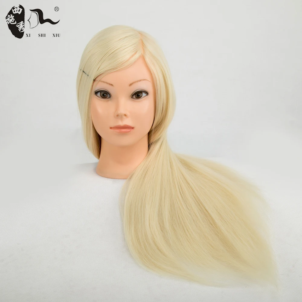 

XISHIXIUHAIR BRAND 20inch Light Blonde Long Synthetic Hair Hairdressing Dummy Mannequin Training Head with Wig Head Holder