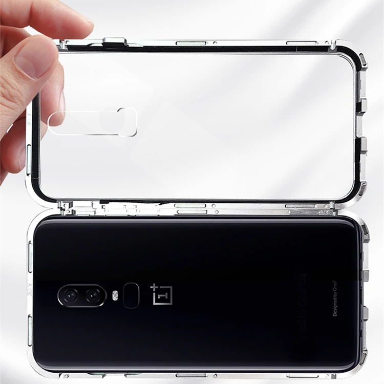 magnetic adsorption cell phone case for one plus 7 pro metal+glass magnet phone case for 1+7 pro/oneplus 7/oneplus 7 pro