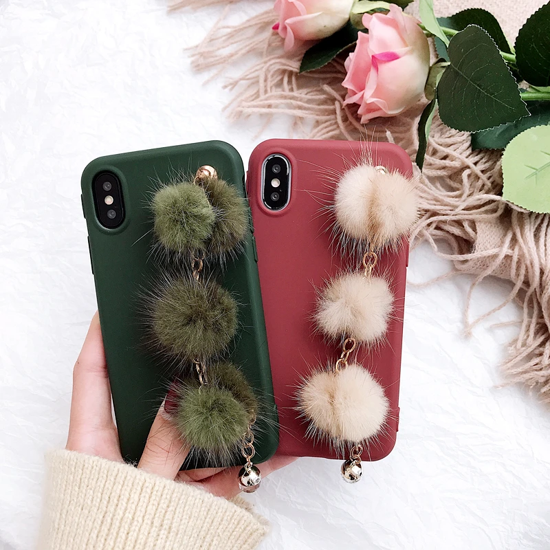 

Girls Winter Plush Soft Leather Case for iPhone 6 7 8 Plus XR XS Max Mobile Cover