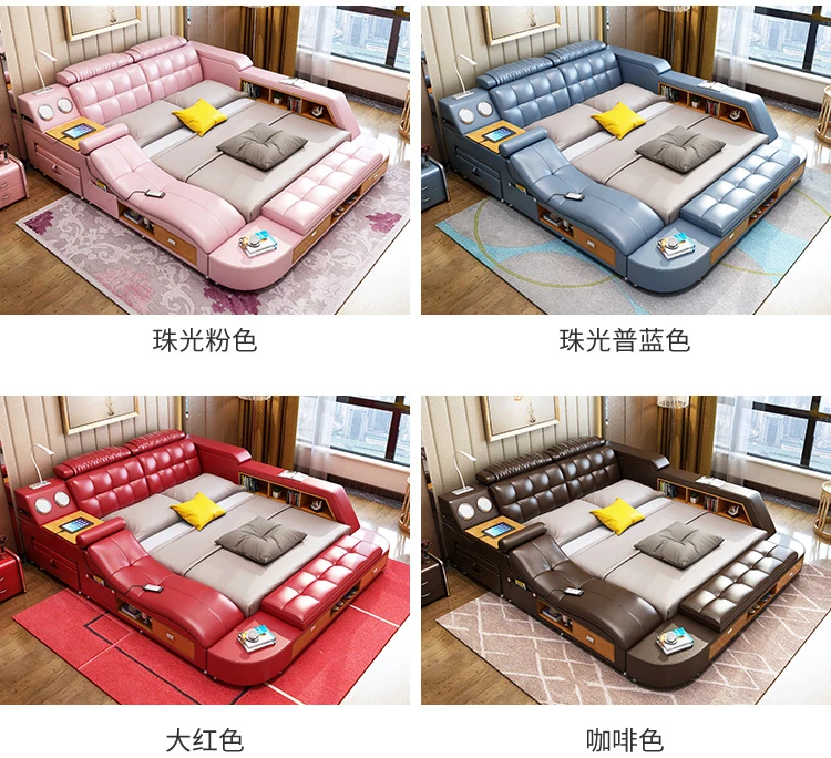 CBMMART modern functional fabric storage bed,  king queen bed frame with massage