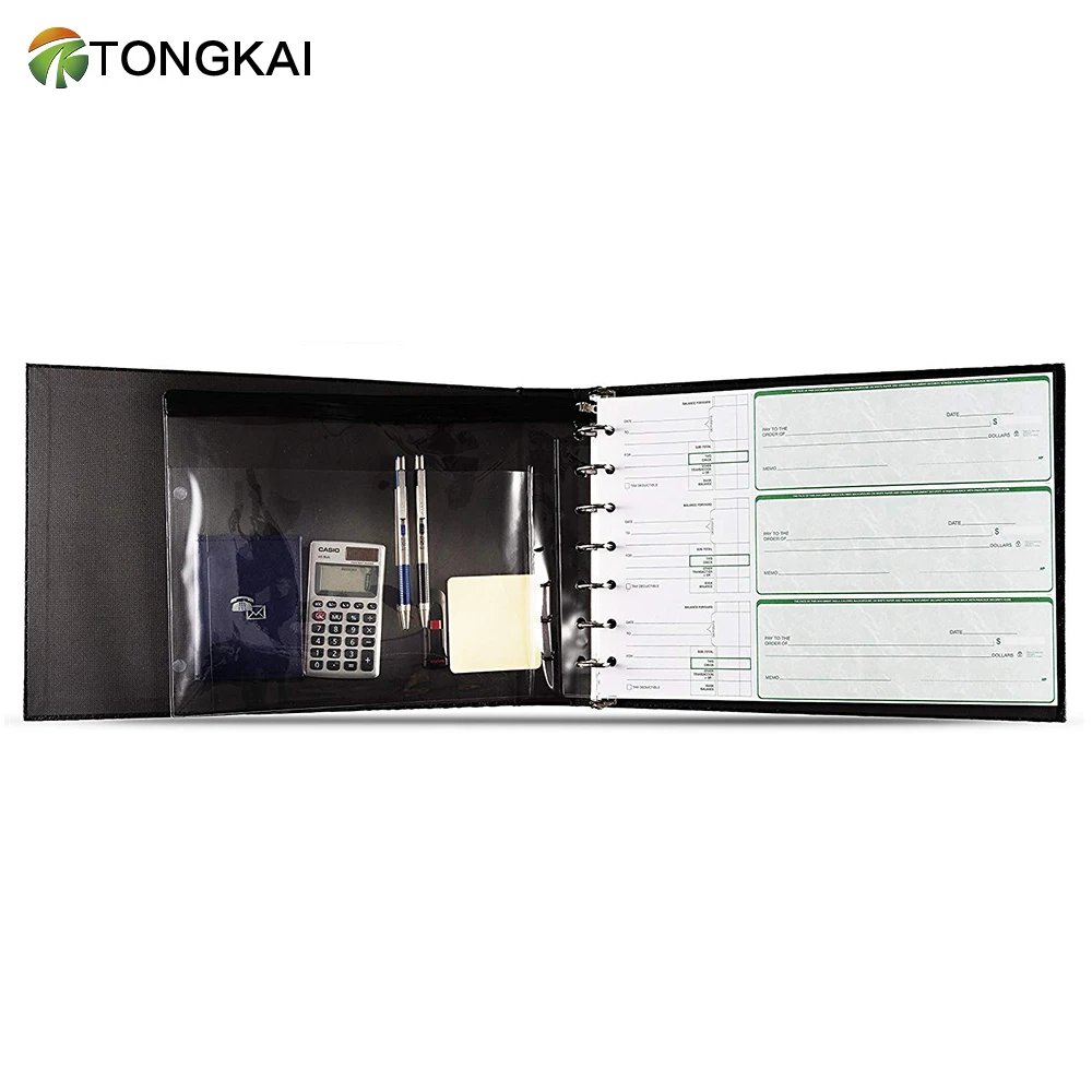 Premium Black Pu Leather Business Check Binder 7 Ring 3 On A Page Premium Black Pu Leather Business Check