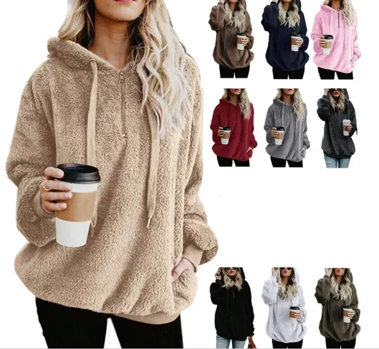 YSMARKET S-5XL Autumn Winter Hoodies Plus Size Sweatshirts Women Casual Long Sleeve Faux Fluffy Loose Thicken Coat Outwear