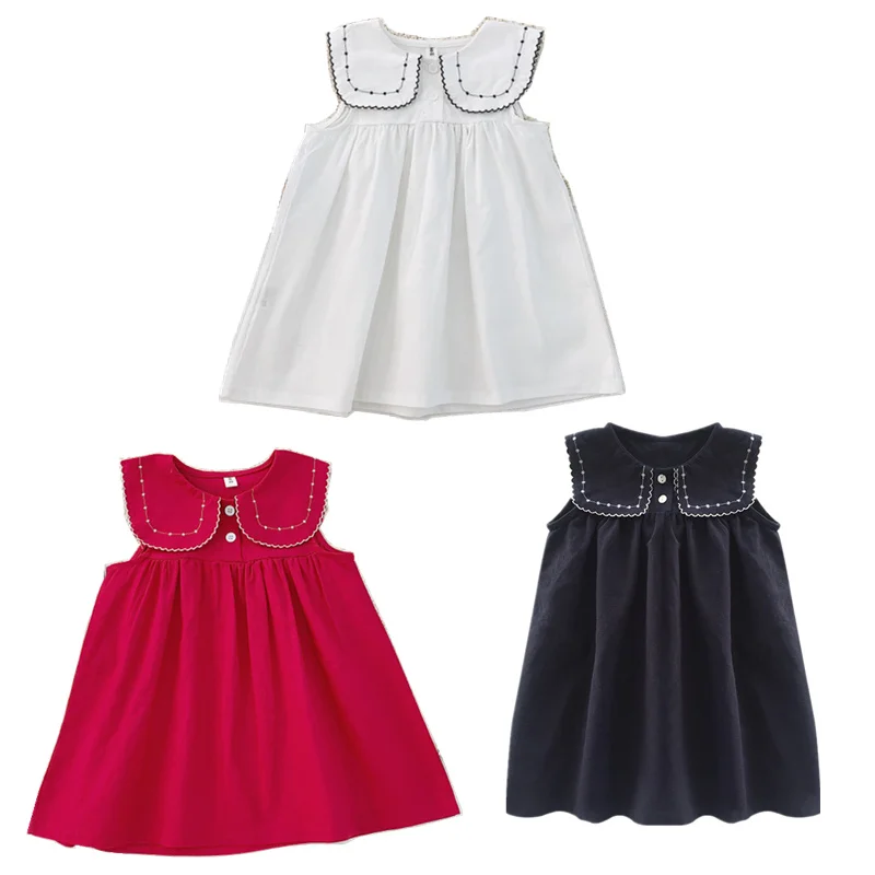 

Embroidery designs summer sleeveless cotton cute baby girl dress
