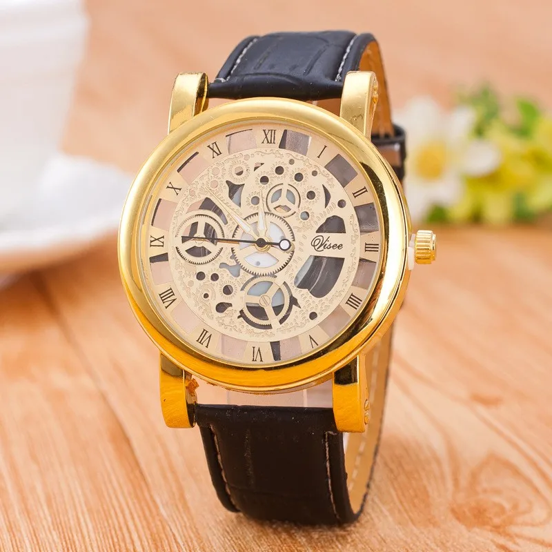 

Free Shipping Low MOQ 2017 Leather Band Stainless Steel Skeleton Mechanical Men Watch For Man mw30