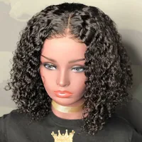 

Deep Curly 13x6 Deep Part Lace Front Wig Pre Plucked Hairline Peruvian Virgin Human Hair Wig Curly 150% Density Bleached Knots