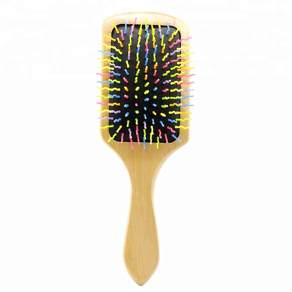 

Colorful Rainbow Wave Pins Wood Handle Wooden Brush Long Hair Hairbrush