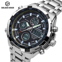 

Top Luxury Brand Golden Hour 108 Digital Quartz Chronograph Clock Sport Men Military Waterproof Dual Time Stainless Steel Watch