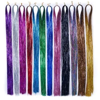 

120CM 600pcs Hot Sale Sparkly Women Synthetic Hair Laser Glittering Sparkling Dazzle Colorful Tinsel Hair Extension