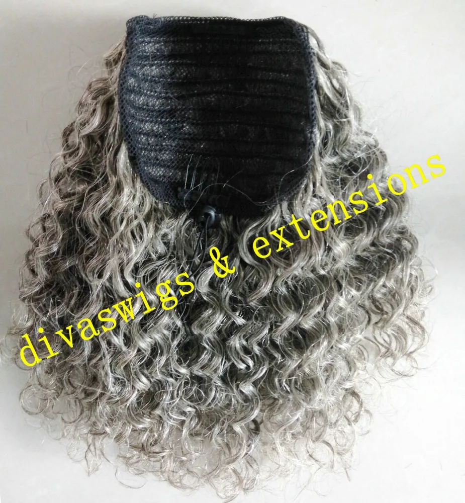 

New hot grey hair puff Virgin Human Hair afro kinky curly gray hair