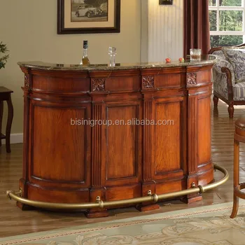 Vintage European Style Solid Wood Round Bar Counter With Marble