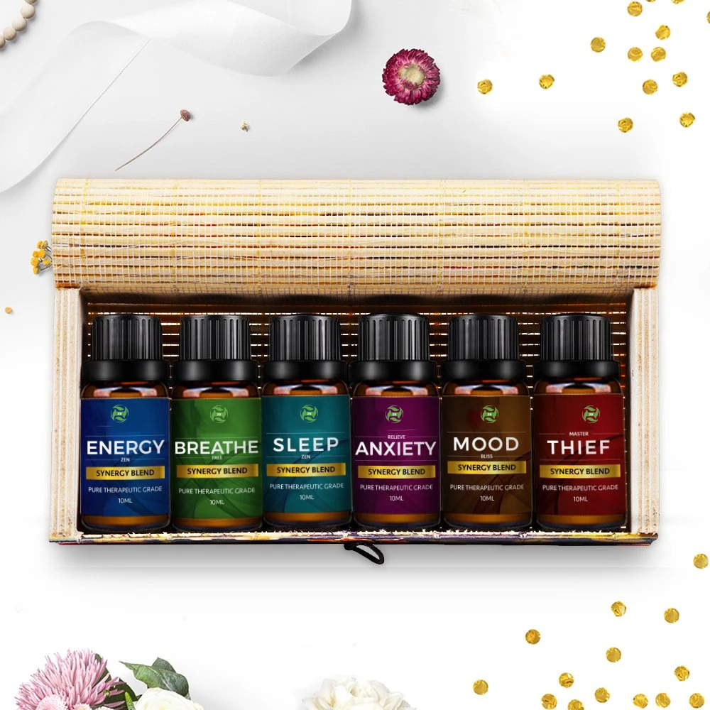 

Gifts Aromatherapy Essential Oil Blend Set of top 6 Pure Therapeutic Grade Oils 10 ml Synergy Blends Include Breathe Sleep Anxie