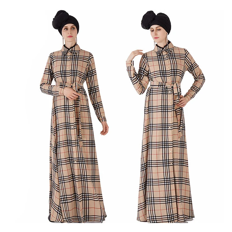 no wrinkle breathable elegance muslim checkered shirt cuffs button front abaya for easy breastfeeding