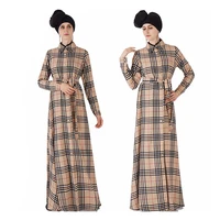 

no wrinkle breathable elegance muslim checkered shirt cuffs button front abaya for easy breastfeeding