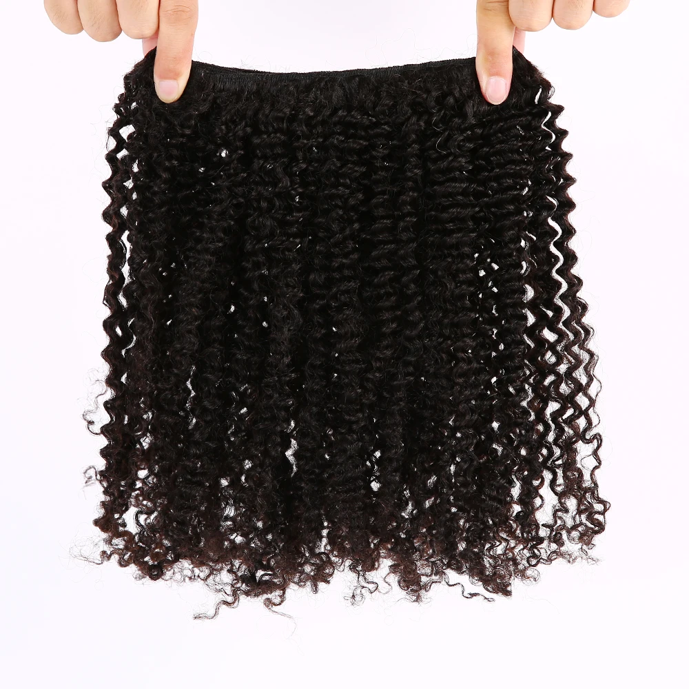 

Double weft 12-20inch natural color kinky curly malaysian virgin human hair weft #USA, N/a