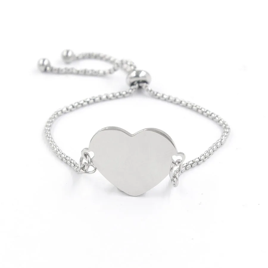 

new arrivals 2019 simple heart charm cotton cord adjustable woven stainless steel bracelet as gifts as Festival gifts, Rhodium