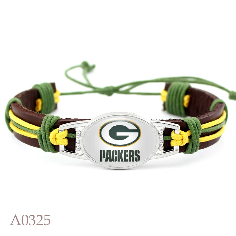 promotional gift custom logo adjustable Vintage cowhide bracelets green bay packers nfl