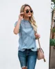 2019 Hot Style Women's Tops Fashionable Lace Geometric pattern Button Short Sleeves Shirt
