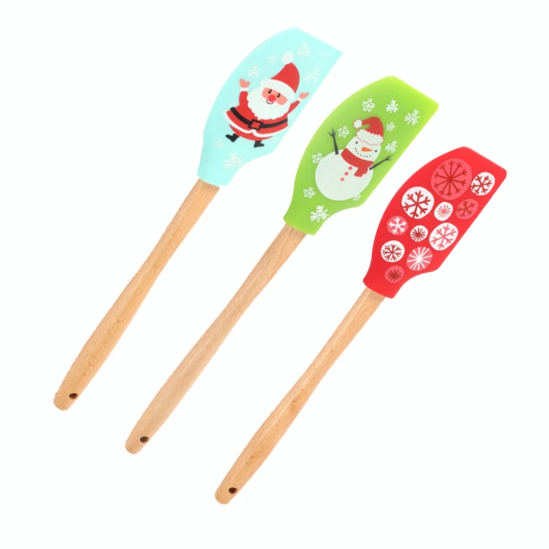 

custom wholesale christmas best extra large kitchen heat resistant cake cream silicone spatula with wooden handle design, Oem