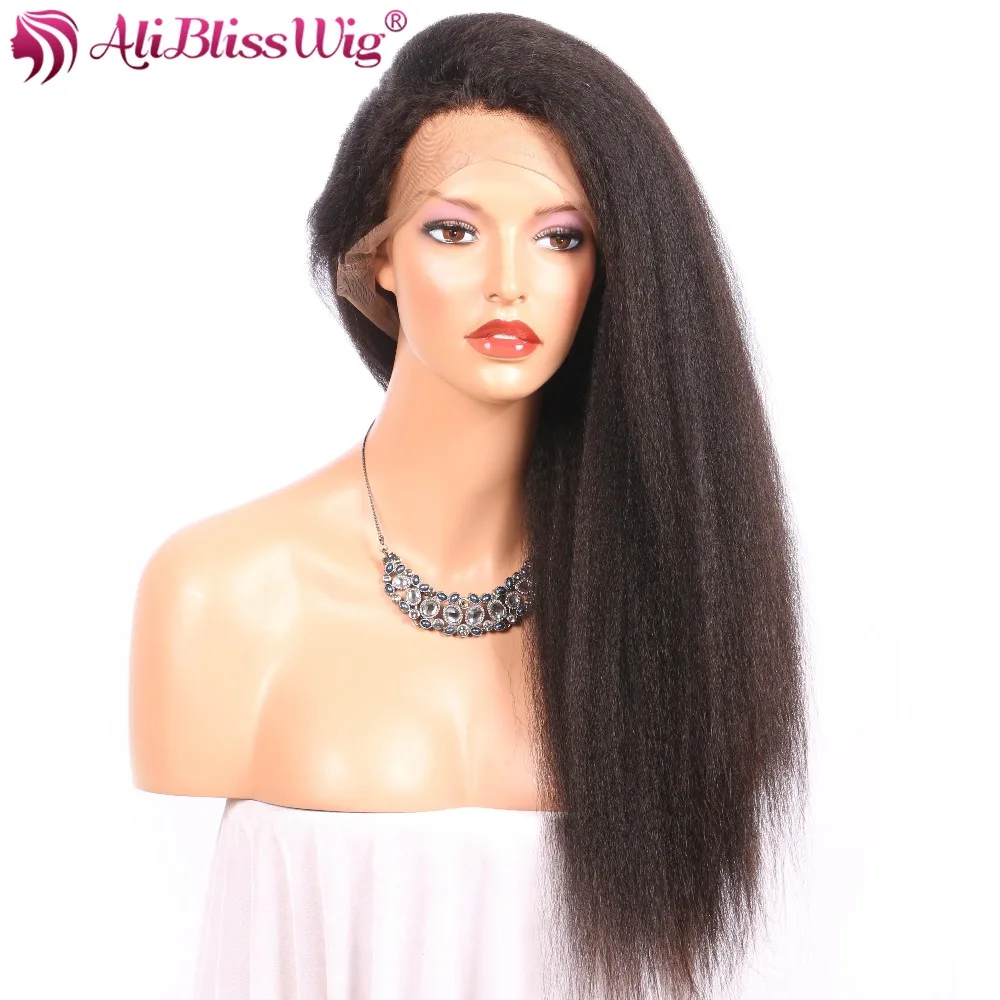 

Ali Bliss Wig Brazilian Remy 150% Italian Yaki Right Side 360 Lace Frontal Wig Kinky Straight Human Hair Wigs With Baby Hair