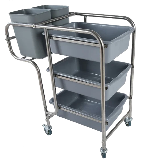 victualing house stainless steel dish caddy with bucket hotel Service Cleaning plates dishes collect trolley