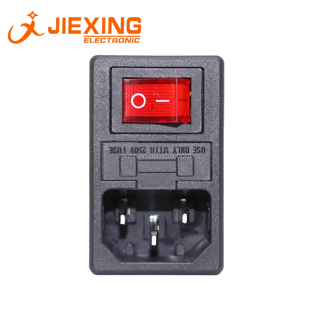 Ac01 Ac Power Socket With Red Rocker Switch 3pin And Fuse 15a 250v 3