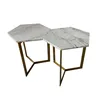Cararra white marble and gray granite hexagon table top side with steel base