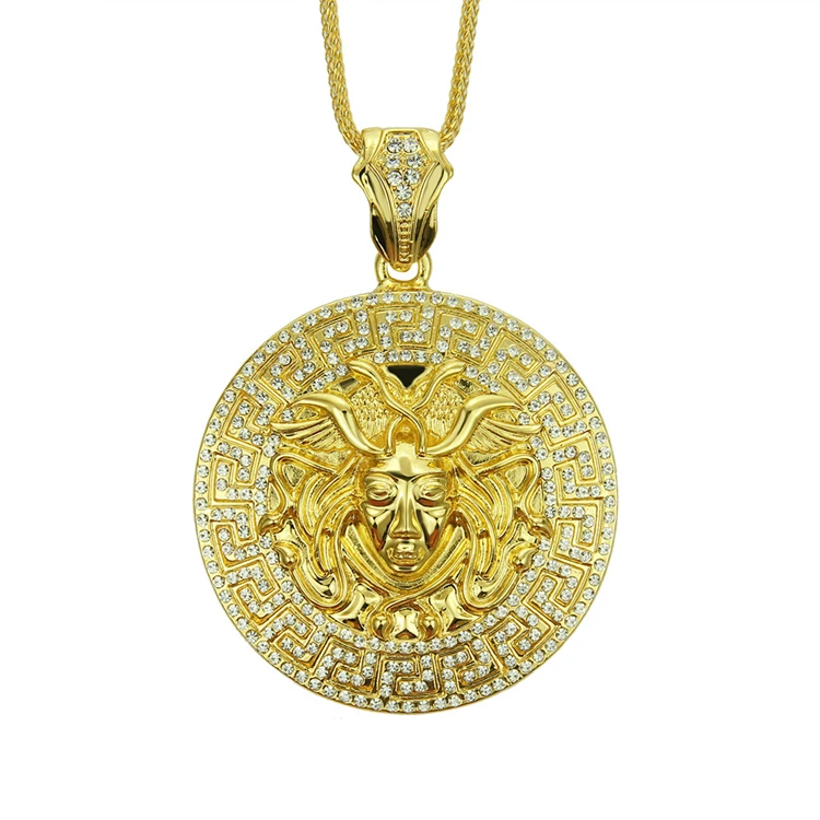 Hiphop Rapper Jewelry Diamond 14K 18K Gold Medusa Medallion Pendant Necklace