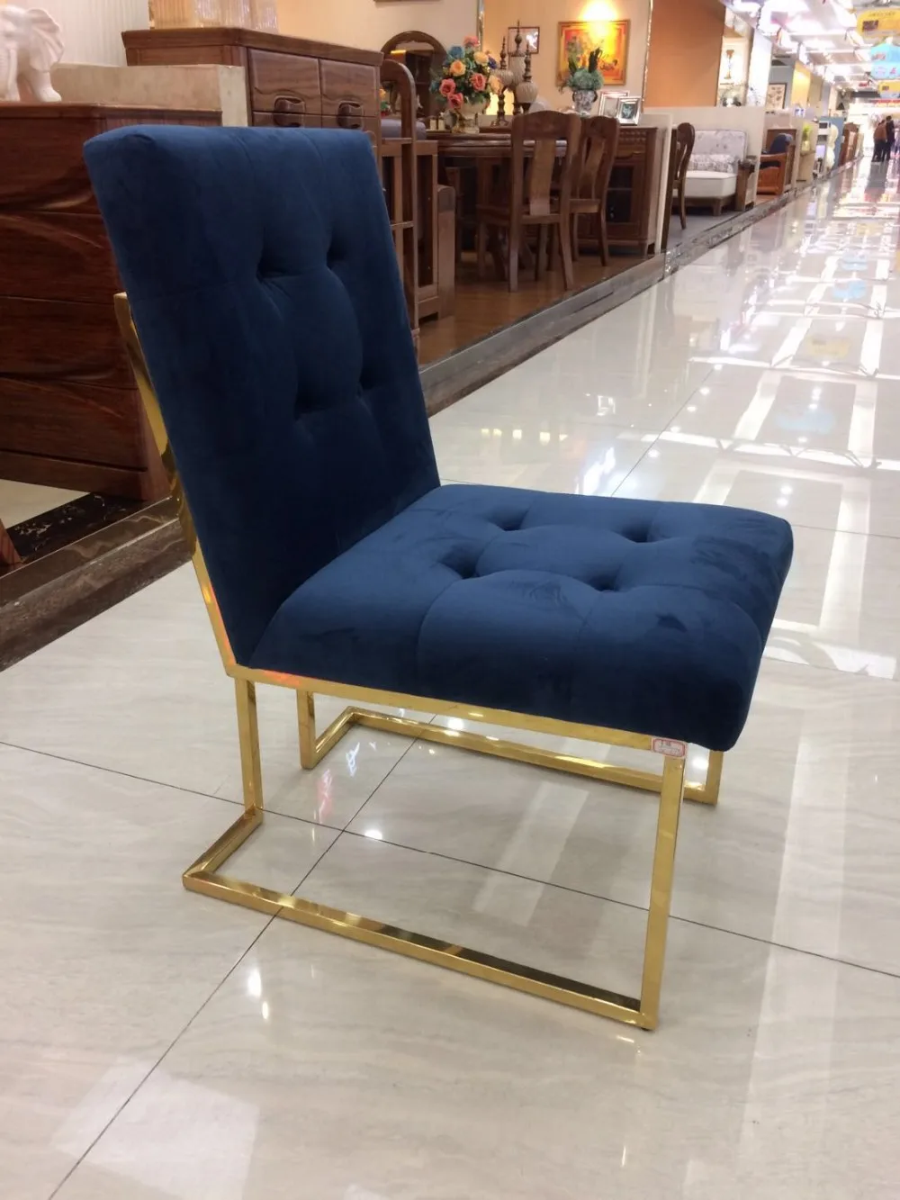 Luxury Designer Navy Blue Velvet Stainless Steel Dining Chair - Buy ...