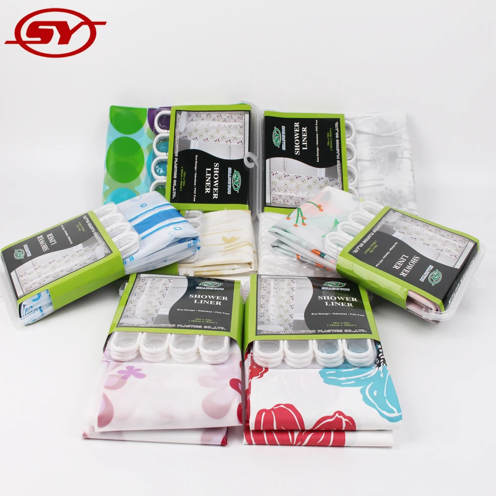 
PEVA water proof shower curtain liner with hooks 