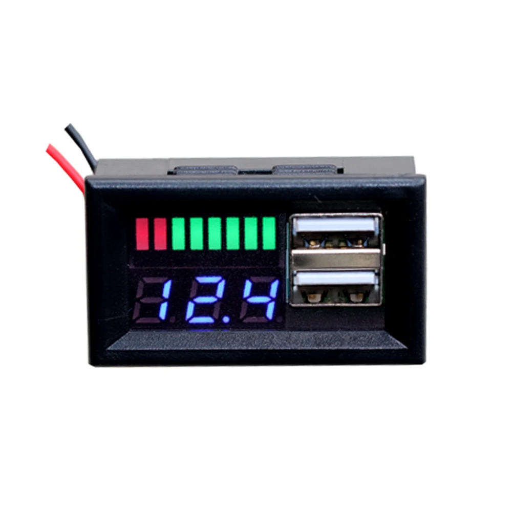 LED 12V Lead Acid Battery Capacity Indicator Voltage Meter Dual USB Charger DIY 
