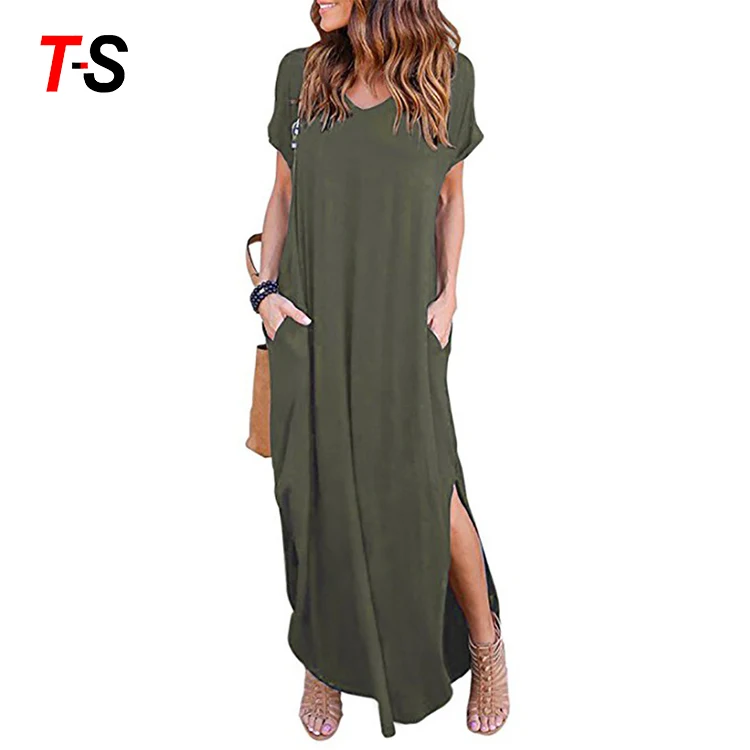 

Pure Color Short Sleeves Knitted Casual Dress, Customized color