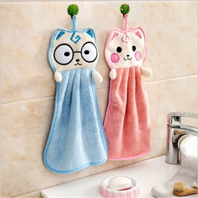 Hanging Hand Towels Cat Towels Thicken Coral Fleece Fast Dry Soft Dish Wipe 