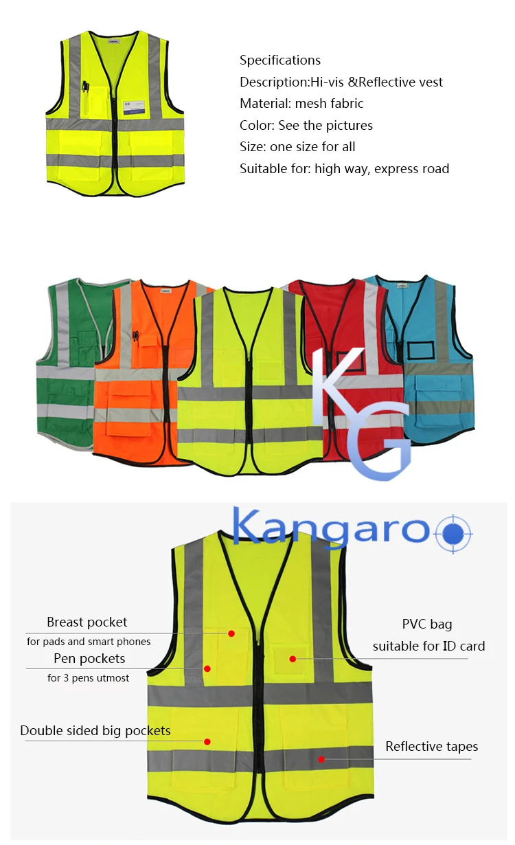 Practicability Custom 2 Pockets Neon Green Safety Vest With Reflective ...