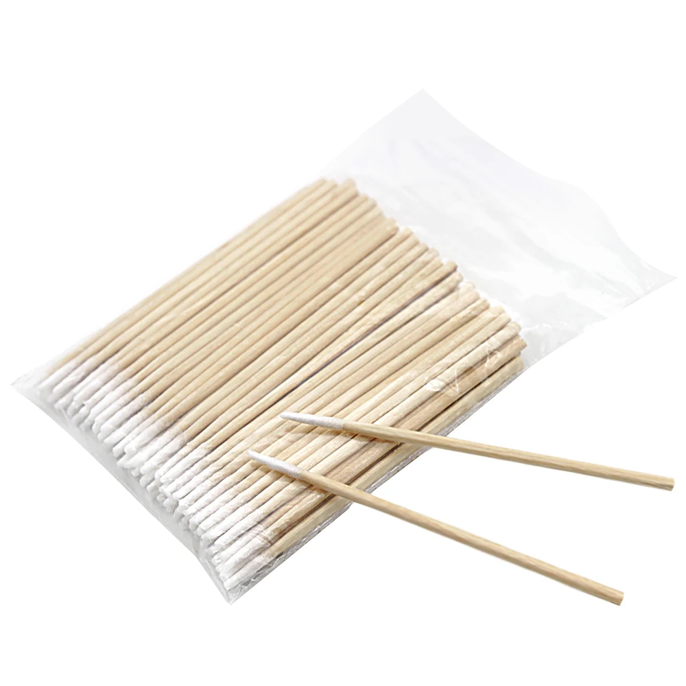 

Disposable one Head Cotton Swabs pointed tip wooden stick cotton swab, White