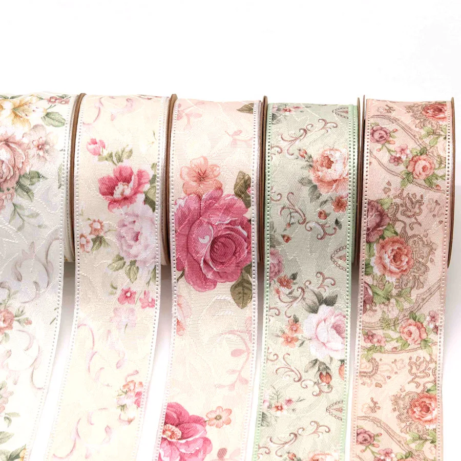 

COOMAMUU Floral Print Ribbon for Gift Cake Flower Packing Wedding Party Decoration Ribbon DIY Accessories, Color