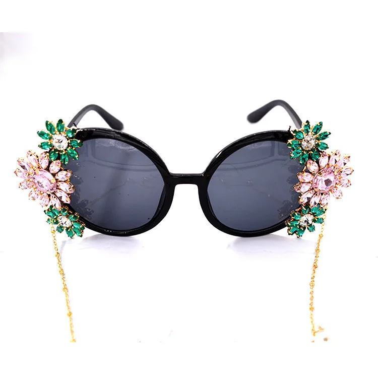 

2018 fashion retro baroque diamond-rounded UV women sunglasses