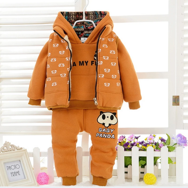 New Sweet Children Winter Clothing Set Girls/boy Suit Vest Jacket + Hoodies +Pants 3pcs 1-4Y Kids Clothes For Baby Girl/boy