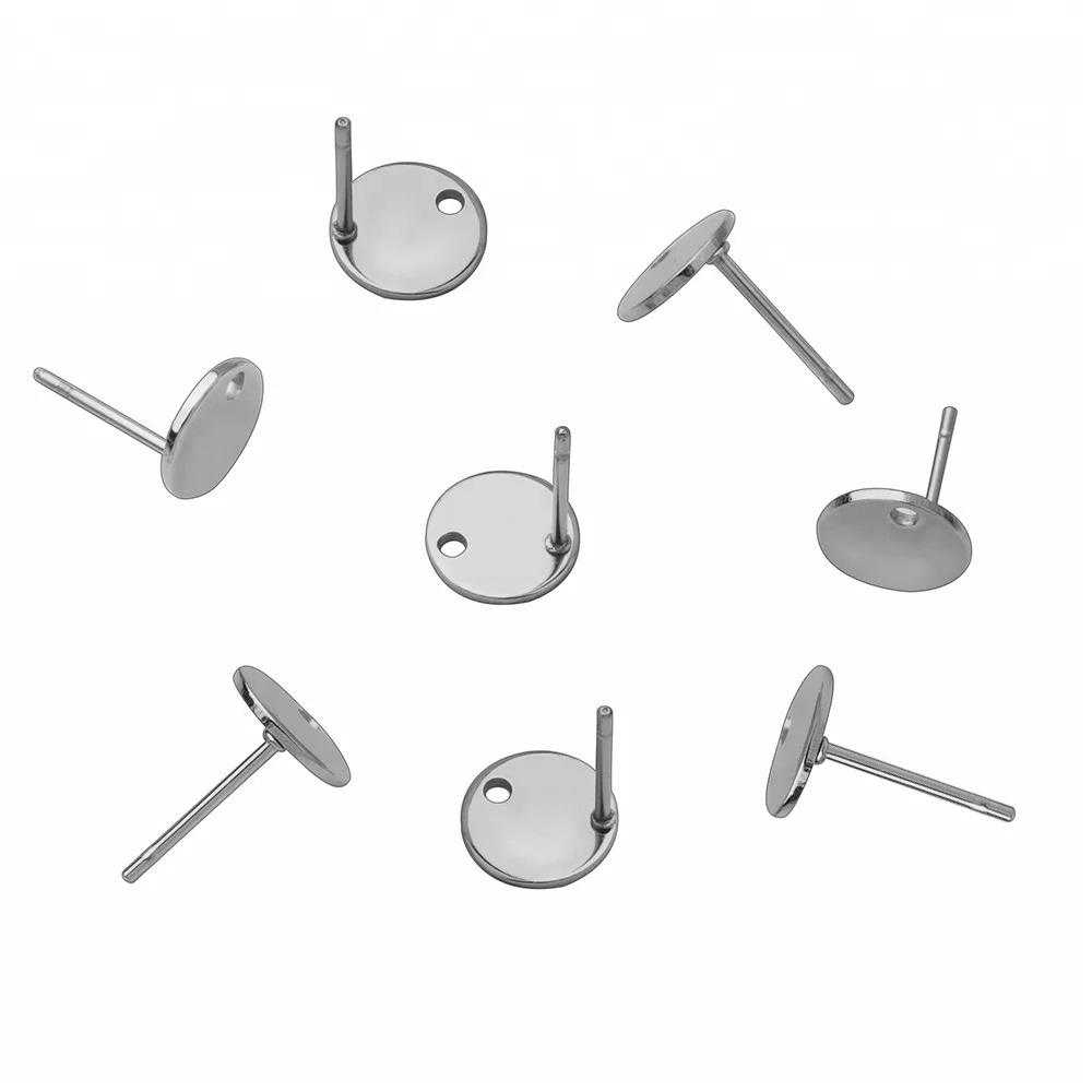 

50pcs/bag Stainless Steel Ear Post Blank Earrings Base Fit 8mm Cabochon Settings For DIY Jewelry Making