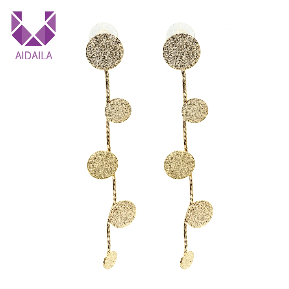 

AIDAILA Gold Plated Jewelry Long Fashion Disc Metal Earrings For Party, As show