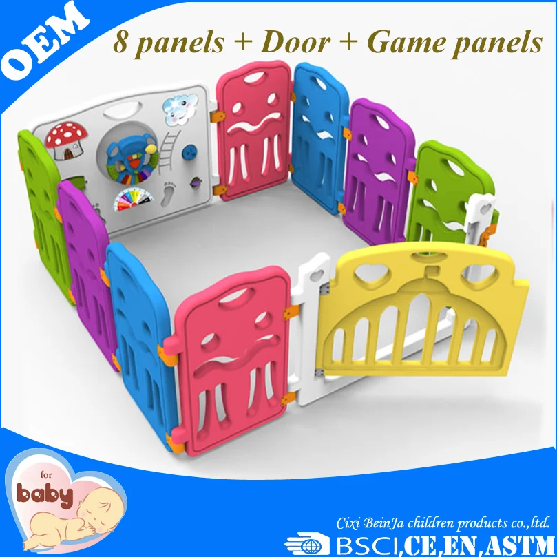 
European Standard 14 Panels Large Plastic Colorful Foldable Safety Baby Playpen With Gate 