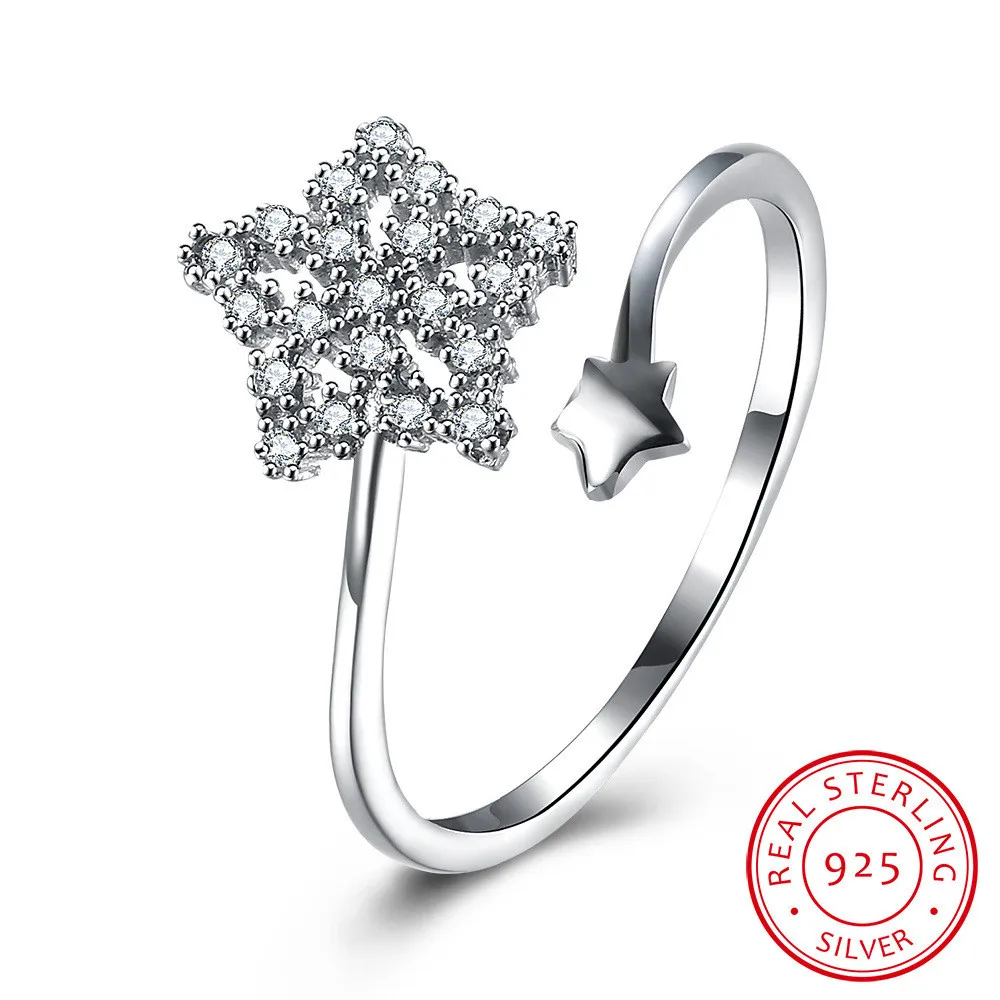 

100% solid 925 sterling silver crystal superstar adjustable graduation rings, N/a