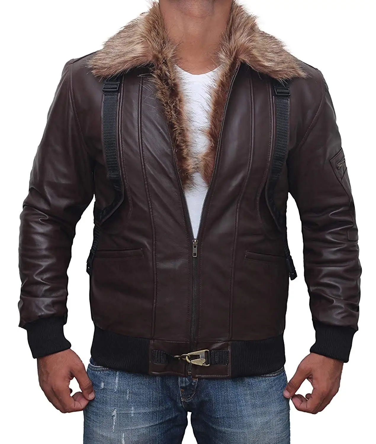 Buy Fur Collar Leather Jacket Men Vulture Brown Mens Bomber Jacket In 