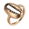 Vintage Gold Copper Metal Minimalist Cowry Shell Dipped Wraparound Seashell Nautical Reasizable Spoon Ring Puka Shell Ring