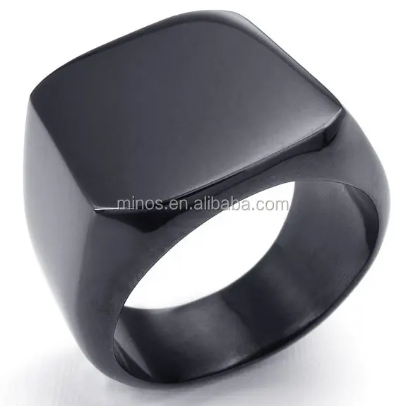 

High Polished Men's Signet Ring 316l Stainless Steel Fashion Man Square Ring Black Ring For Man, Gold,rose gold,black and silver