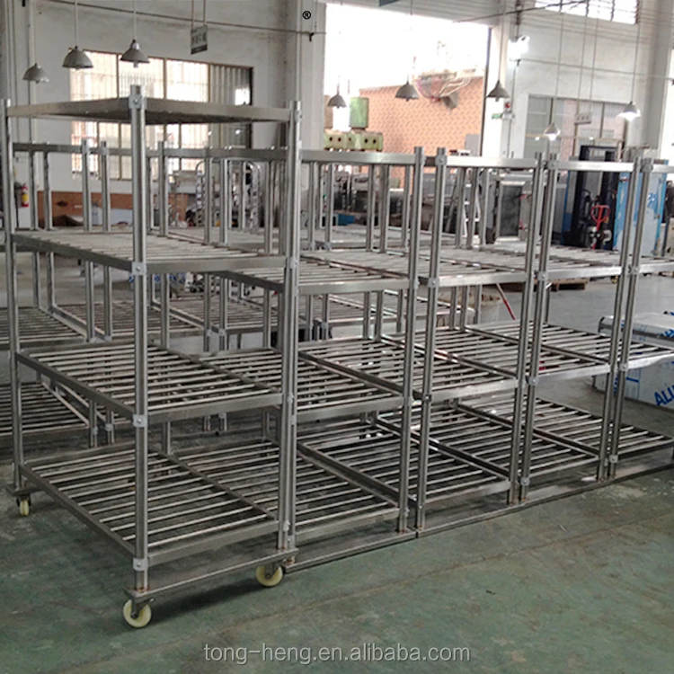 OEM non standard custom design kitchen equipment, stainless steel 4 tier pipe shelves with wheels