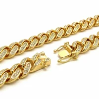 

13mm mens hip hop iced out gold diamond miami cuban link chain necklace jewelry