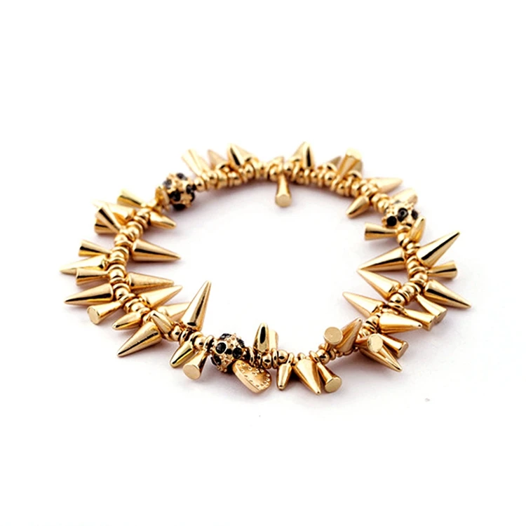 

BW-946 Fashion Women's Steam Punk Style Jewelry Yiwu Wholesale Gold Silver Tone Spikes Stretch Bracelet for Party, Two colours