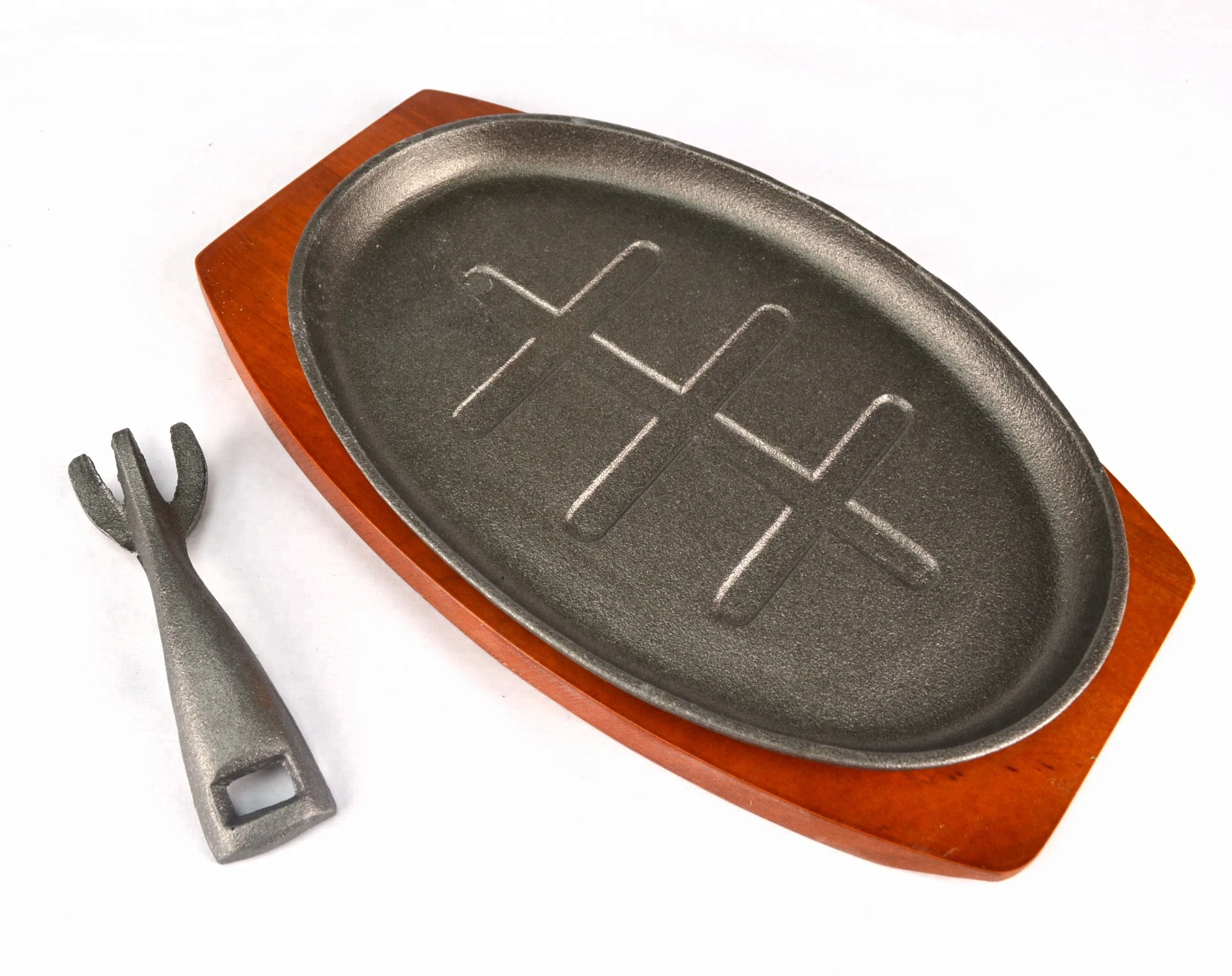 New Steak Sizzler Plate Cast Iron Skillet Grill Pan Bbq With Flat