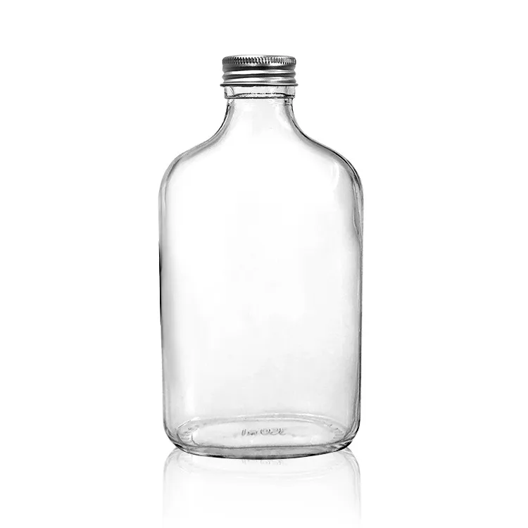 Transparent 350ml Flat Square Glass Flask Bottle,Flat Liquor Bottle